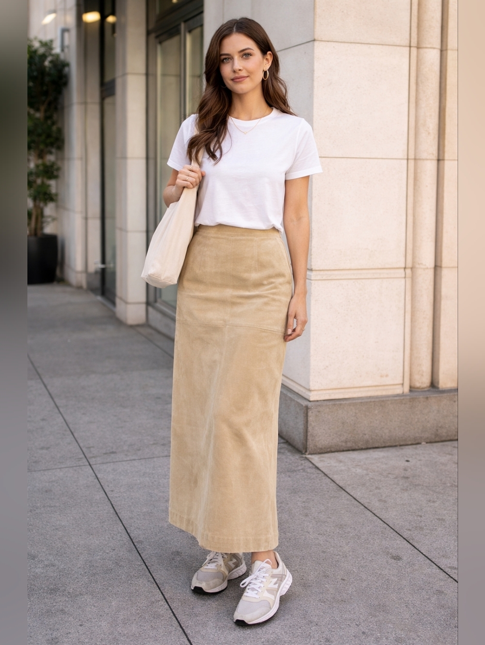 Vintage Lord & Taylor 100% Suede Leather Maxi Skirt Beige/Tan Fully Line Size 10 - Picture 9 of 9